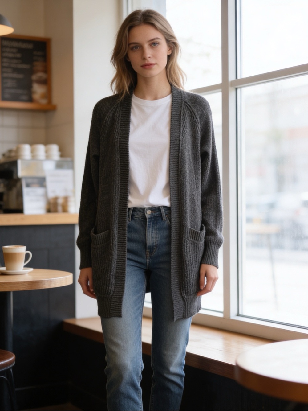 NWT RD Style Olive Open Front Cardigan Small Elbow Patch Sweater